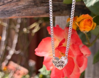 Hand Stamped Profanity Heart Necklace: Stainless Steel Sassy Jewelry