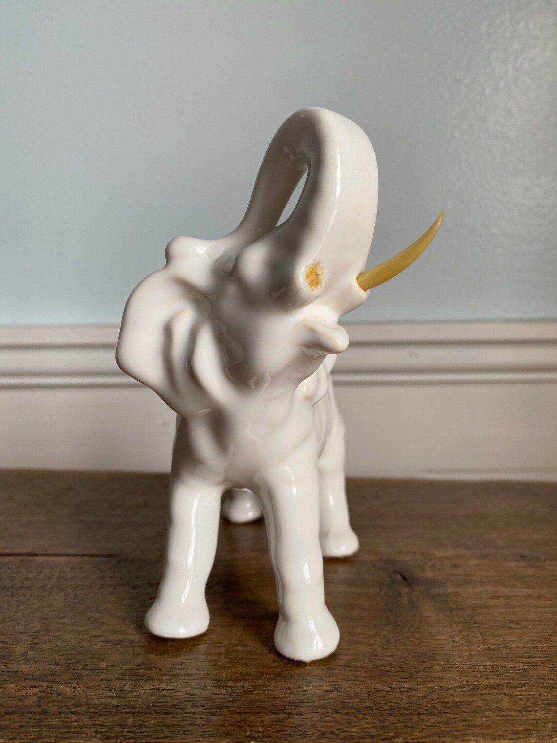 Vintage glossy white porcelain elephant figurine made in Etsy