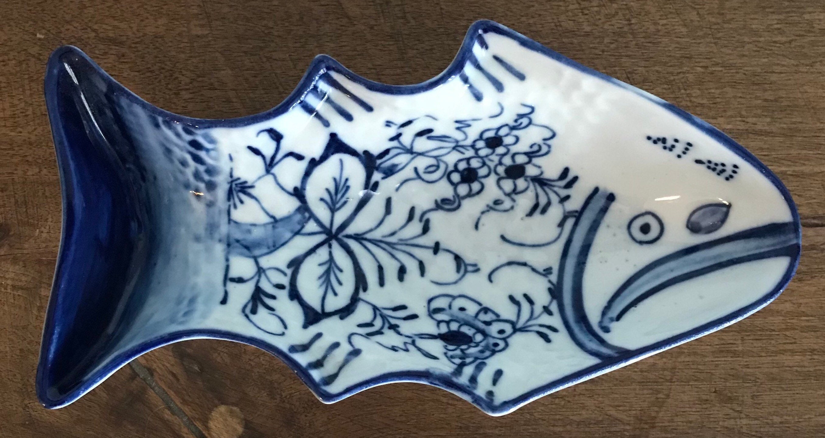 Blue and white hand painted ceramic fish dish Etsy