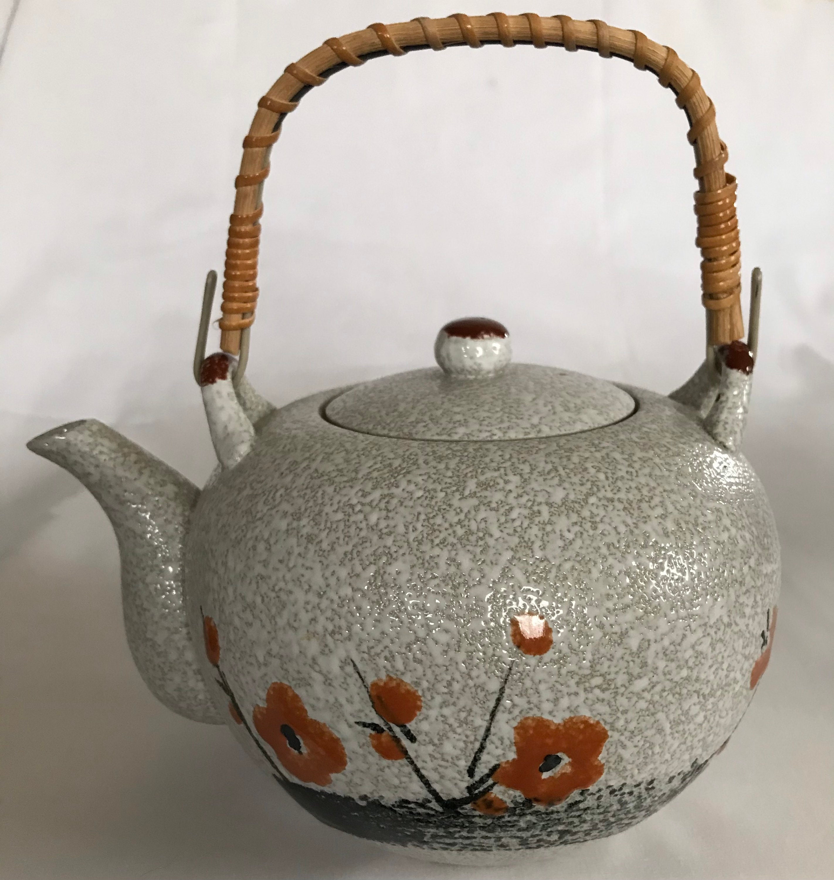 Japanese ceramic white/gray glazed ceramic teapot with orange Etsy