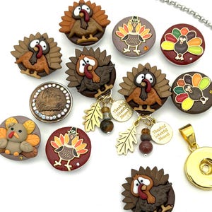 Thanksgiving Turkey Snap Button Jewelry, 18-20mm, Handmade