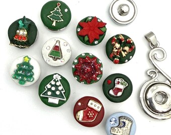 12mm Christmas Tree, Poinsettia, Bow, Stocking, Nordic Sock, Candy Canes, Bells Mini Petite Jazz SnapsTM for Snap Button Jewelry