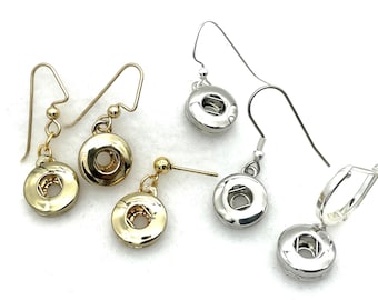Snap Earring Styles 12mm Mini Petite, Gold, Silver, Jazz Snap Designs for Snap Button Charms
