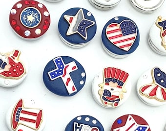 Patriotic, Flag, USA, Red White and Blue 12mm Jazz SnapsTM for Snap Button Jewelry