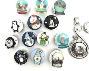 12mm Penguin, Snowman, Gnome, Snow Globe, Jazz SnapsTM Mini Petite for Snap Button Interchangeable Jewelry, Gift for Women