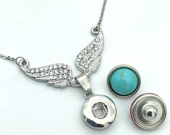Silver Pave Wings 12mm Snap Pendant Necklace for Snap Button Jewelry