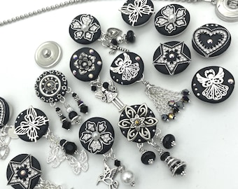 Black and Silver, Star, Heart, Flower, Butterfly, Standard size 18mm 20mm Snap, Dangle Snap for Snap Button Jewelry