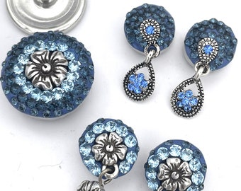 Sets, Flower with Swarovski Crystals 18/20mm and 12mm Dangle Jazz Snaps, Universal Sizing for Snap Button Jewelry