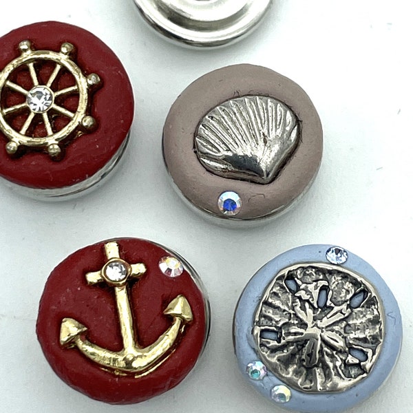 Nautical, Ship Wheel, Anchor, Sailboat, Shell, Sand Dollar, Starfish 12mm Jazz SnapTM for Snap Button Jewelry