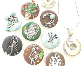 Southwest, kokopelli, cactus, eagle, scorpian 18mm 20mm Jazz SnapsTM for snap button jewelry