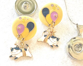 Cat, Kitten, Balloon Celebration, 18mm 20mm Dangle Jazz Snaps for Snap Button Jewelry
