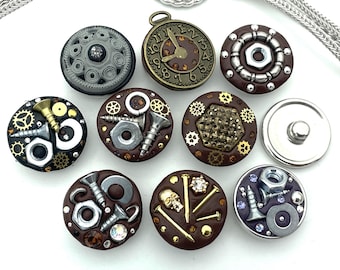 Nuts Bolts and Nails, Time Piece, 18mm 20mm Jazz SnapsTM for Snap Button Jewelry