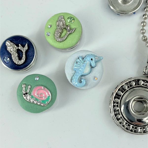 Land & Sea Creatures, Seahorse, Mermaid, Snail, Mouse 12mm Mini Petite Jazz Snaps for Snap Button Jewelry