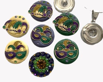 Masquerade, Mardigras, Mask, Party, Swarovski  18mm 20mm Jazz SnapsTM for Standard Size Snap Button Jewelry