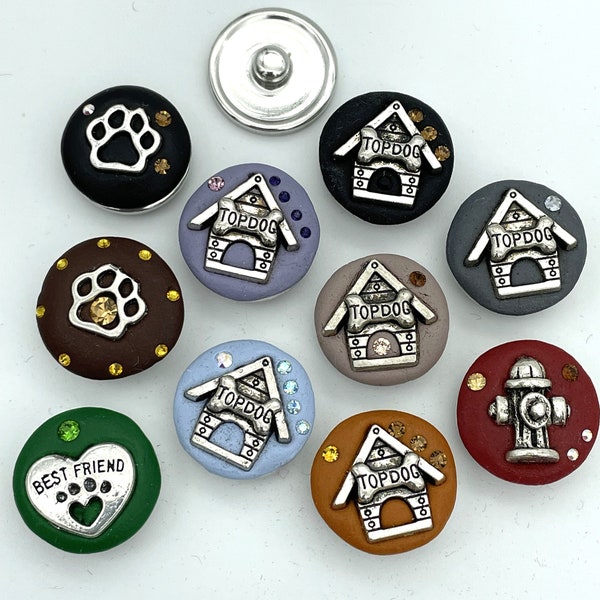 Dog Paw Pring, Top Dog House, Best Friend Heart, Fire Hydrant 18mm 20mm Jazz Snaps, Standard Size for Snap Button Jewelry