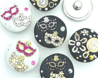 Masquerade, Mardigras, Mask, Party, Time, Clock, Steampunk 18mm 20mm Jazz Snaps for Snap Button Jewelry