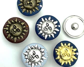 Sun, Radiant Sunshine, Sun with Face 18mm 20mm Jazz SnapsTM for Snap Button Jewelry