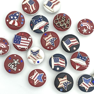 Patriotic Flag Star USA 18/20mm Jazz Snaps, Standard Size for Snap Button Jewelry
