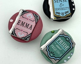 Books, Jane Austen, Emma, Pride and Prejudice, Sense and Sensibility 18mm 20mm Jazz SnapsTM for Snap Button Jewelry