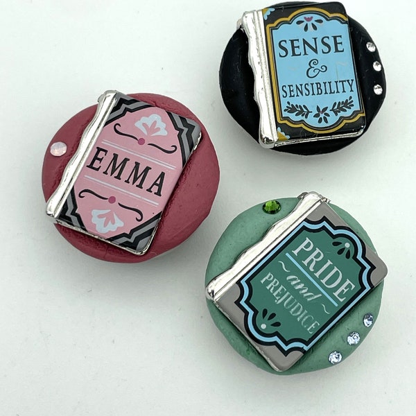 Books, Jane Austen, Emma, Pride and Prejudice, Sense and Sensibility 18mm 20mm Jazz SnapsTM for Snap Button Jewelry