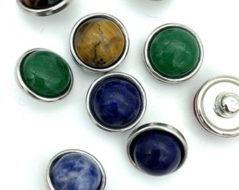 Semi Precious Gemstone, Black Onyx, Sodalite, Lapis, Tiger Eye,Chalcedony, Green & Yellow Jade  12mm Jazz SnapsTM for Snap Button Jewelry