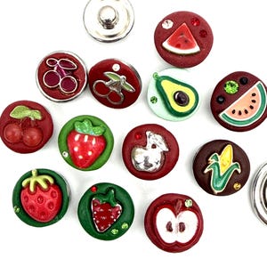 Strawberry, Cherry, Watermelon, Apple, Avacado, Corn, Food and Fruit 12mm Mini Petite Jazz Snaps for Snap Button Jewelry