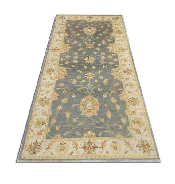 Handmade Carpet Runner Light Blue Area Rug Traditional Knitted