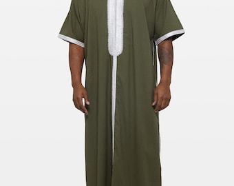 Emerald Green & Silver Sconce Linen Moroccan Thobe