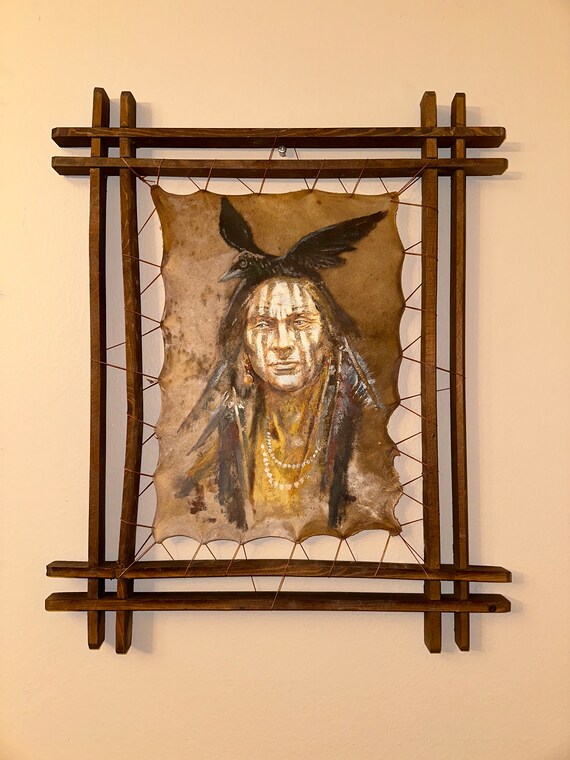 Art Fine Oil Painting Leather Art Wooden Handmade Native American Art Portrait Horse