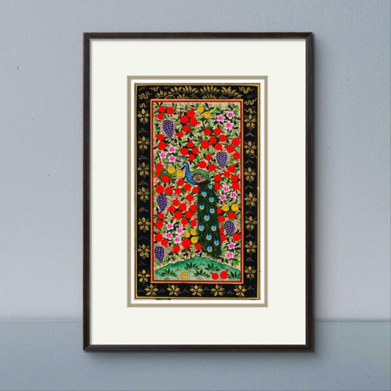 Tree of Paradise - Miniature Painting on Antique Fine Silk Paper | Central Asian Cultural Heritage | Luxury Home Decor (UNFRAMED)