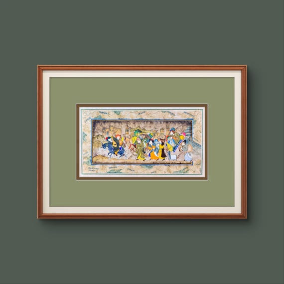 The Great Silk Road Caravan–Inspired Fine Artwork on Antique Silk Paper | Marco Polo & Ibn Battuta’s Legendary Journeys from China to Europe