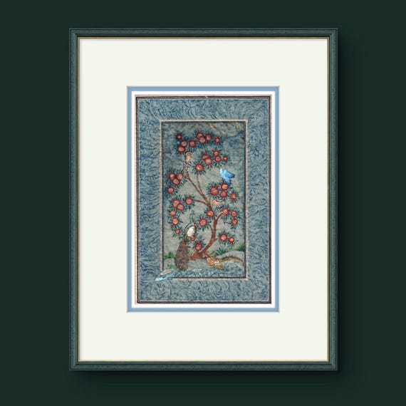 Tree of Paradise-Miniature Painting on Antique Fine Silk Paper | Central Asian Cultural Heritage | Luxury Home Decor (MATTED) Signed 2014