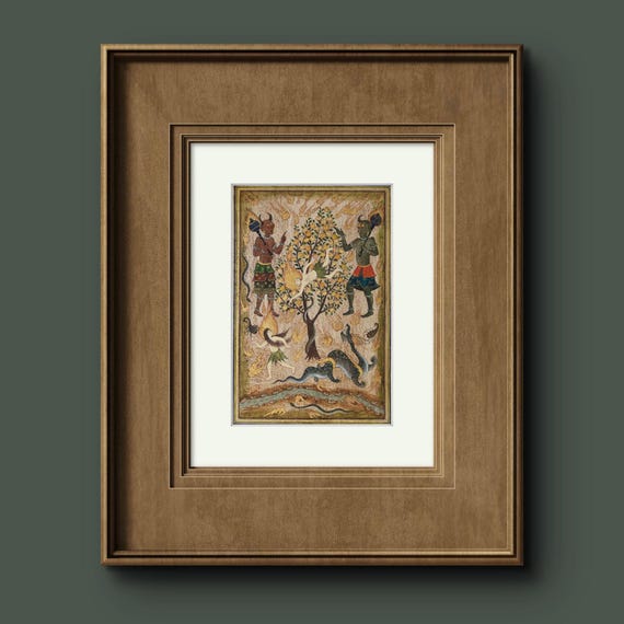 The Eternal Garden: The Divine Story of Adam and Eve's Fall from Paradise | Persian Miniature on Silk Paper | Luxury Islamic Art | UNFRAMED