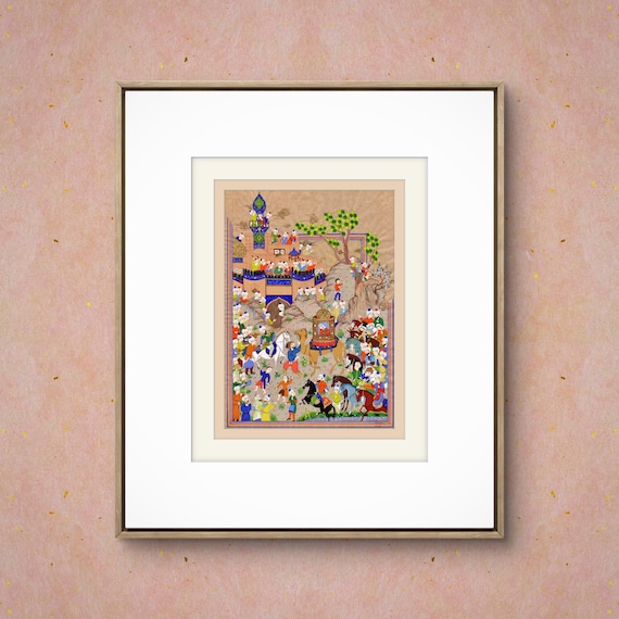 Folio from a Haft Awrang by Jami - The Aziz and Zulaykha enter the capital of Egypt | Fine Detailed Illustration - Vintage Art UNFRAMED