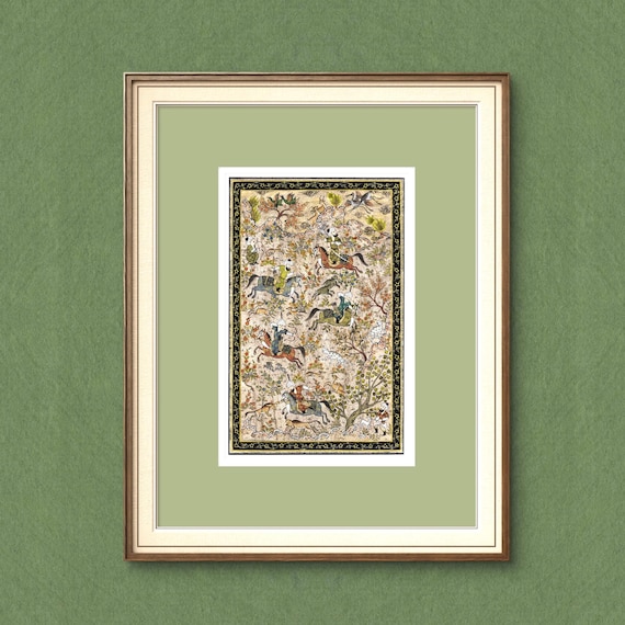 Royal Hunting Scene - Miniature Painting from Shahnameh-Book of Kings | Central Asian Cultural Heritage-Fine Silk Paper | Luxury Home Decor