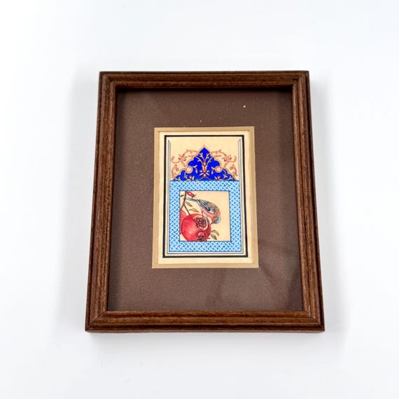 Ultra Fine Detailed Tiny Bird Painting - Exclusively Handcrafted Fine Walnut Frame | Luxury Interior Decoration - Micro Detailed Masterpiece
