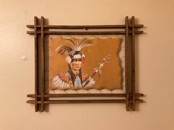 Art Fine Oil Painting Leather Art Wooden Handmade Native American Art Portrait Horse