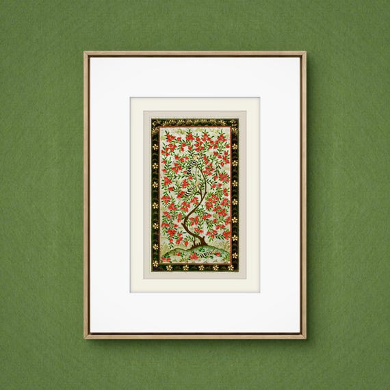 Tree of Paradise - Hoopoe Bird Miniature Painting on Fine Art Paper | Pomegranate Illustrated Artwork | Luxury Home Decor*UNFRAMED*