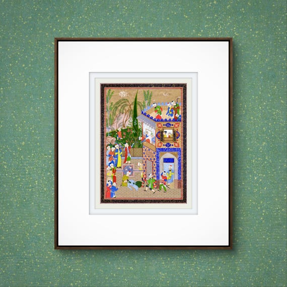 Folio from Jami's Haft Awrang – The Fickle Old Lover Is Knocked Off the Rooftop, Reproduction of a 16th-Century Persian Miniature 7 Thrones