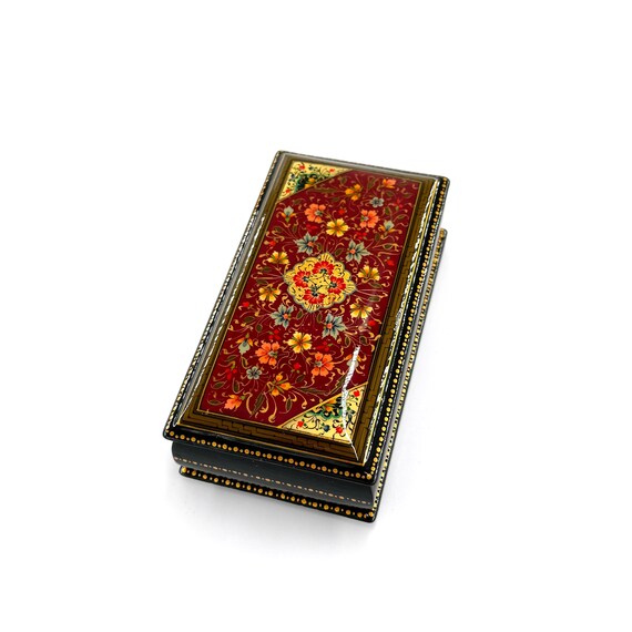 Papier-Mache Lacquered Jewelry Box - Handcrafted Ultra Fine Patterns over Gold Leaf Plated Elegance | Luxury Velvet-Lined | Unique Tiny Box