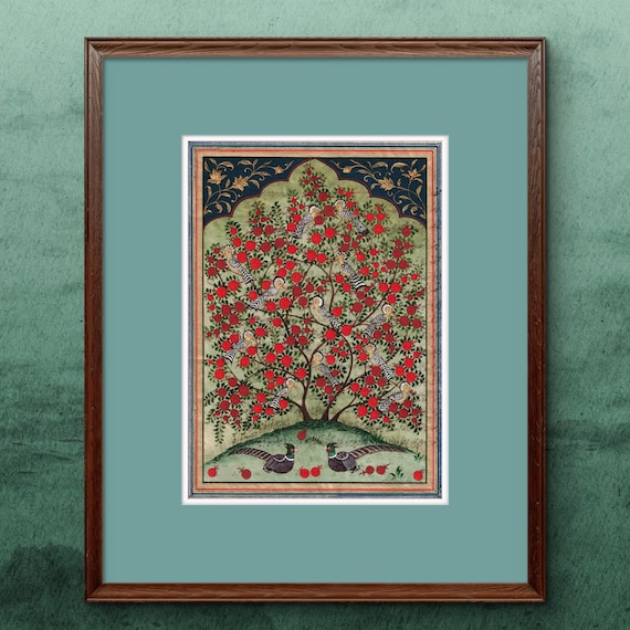 Tree of Paradise - Miniature Painting on Antique Fine Silk Paper | Central Asian Cultural Heritage | Luxury Home Decor (UNFRAMED)