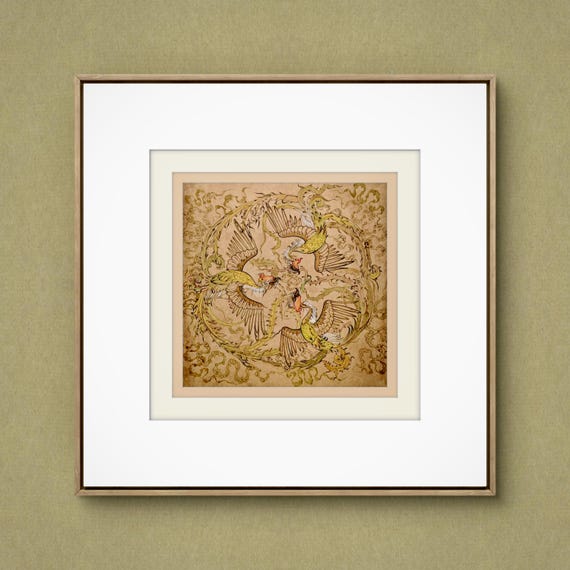 Phoenix Wall Art - Wings of Rebirth | Gold Leaf Painting on Handcrafted Silk Paper | Luxury Home Decor | UNFRAMED.