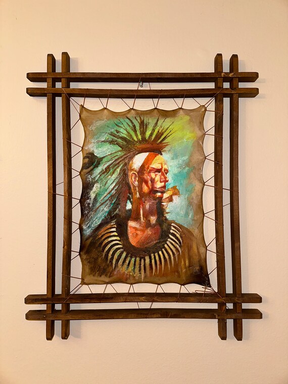 Art Fine Oil Painting Leather Art Wooden Handmade Native American Art Portrait Horse