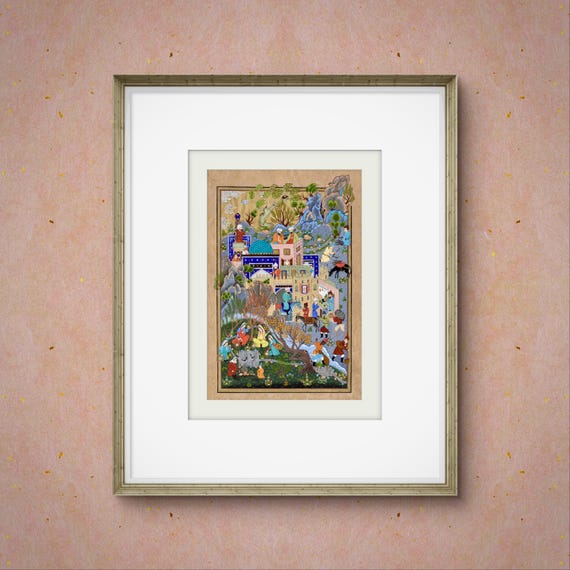 Exquisite Persian Miniature Painting | Haftvad and the Worm | Safavid Shahnameh Art | Ultra Fine Detailed Vintage Style on Silk Paper,MATTED
