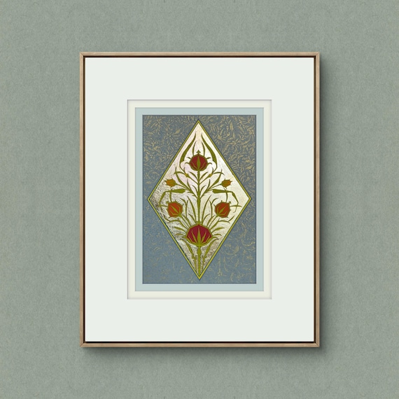 Tulip of the Golden Court | Thinly Gold Leaf Illumination | Ottoman Tulip Art | Islamic Floral Ornament | Hand-painted Illustration UNFRAMED