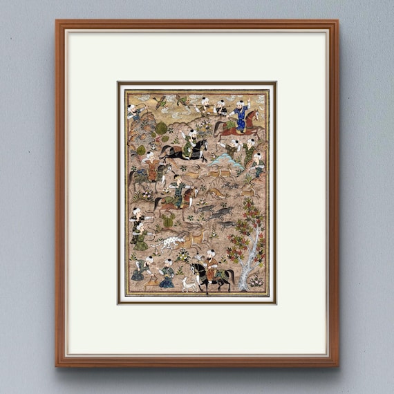 Royal Hunting Scene - Miniature Painting from Shahnameh-Book of Kings | Central Asian Cultural Heritage-Fine Silk Paper | Luxury Home Decor
