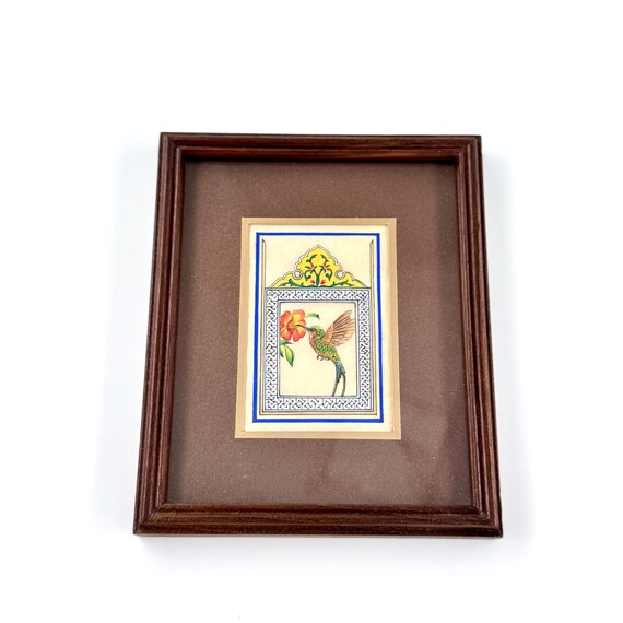 Ultra Fine Detailed Tiny Bird Painting - Exclusively Handcrafted Fine Walnut Frame | Luxury Interior Decoration - Micro Detailed Masterpiece