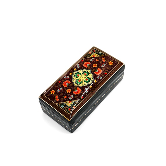 Papier-Mache Lacquered Jewelry Box - Handcrafted Ultra Fine Patterns over Gold Leaf Plated Elegance | Luxury Velvet-Lined | Unique Tiny Box