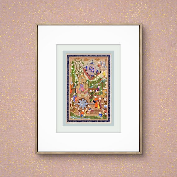 Shapur Revealing the Portrait of Khusrau to Princess Shirin Illustration from Khamsa of Nizami | Classical Persian Miniature Reproduction