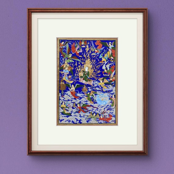 Celestial Art – The Prophet’s Journey (Mi’raj) | Handcrafted Persian Miniature Painting on Silk Paper | Luxury Islamic Wall Art | UNFRAMED.